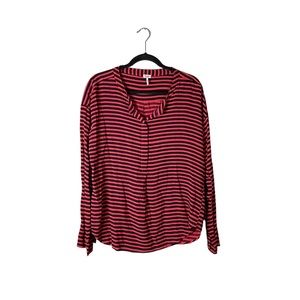Splendid Designer Striped Red Navy Blue 1/2 Button Up Preppy Blouse Size Large
